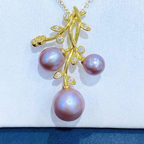 Floral Branch Purple Baroque Pearl Pendant - Gold Vermeil