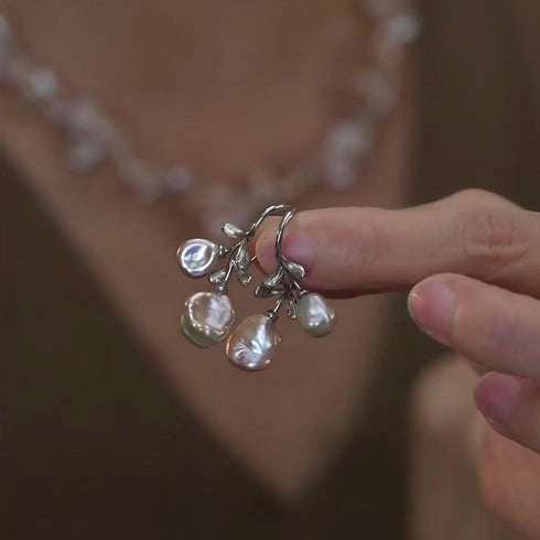 Petal Baroque Pearl Flower Hook Earrings - Sterling Silver