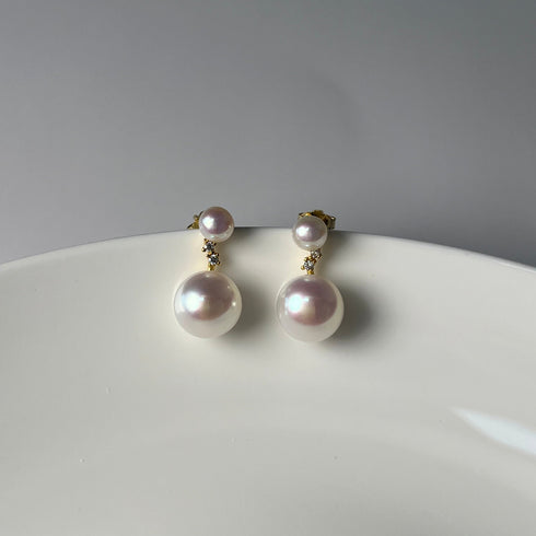 Elegant Dual Pearl Zirconia Stud Earrings - Gold Vermeil