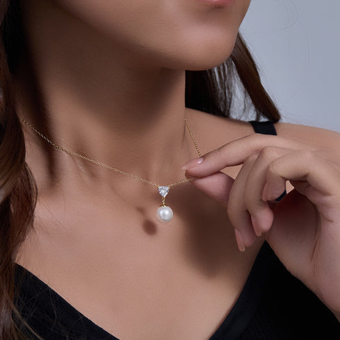 Heart CZ & Freshwater Pearl Pendant Necklace – Gold Vermeil on Sterling Silver