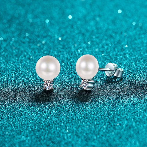 Classic Kate Pearl Moissanite Stud Earrings