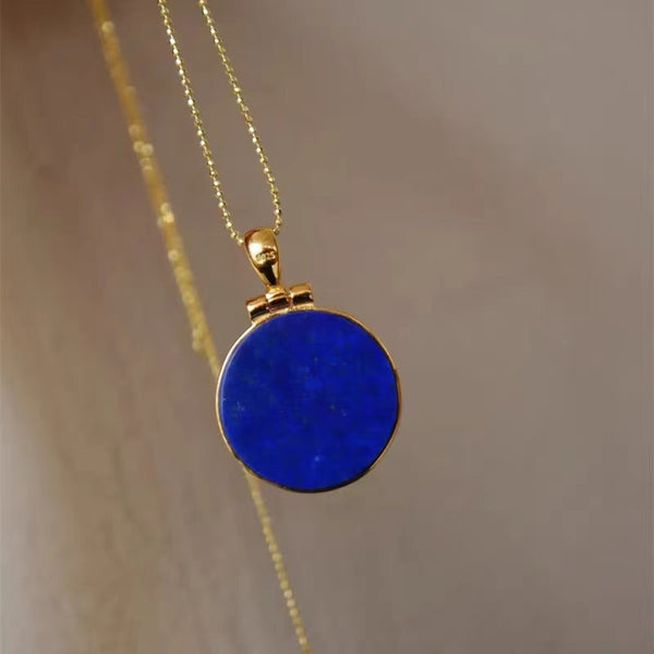 Lapis Lazuli Round Pendant Necklace – Gold Vermeil