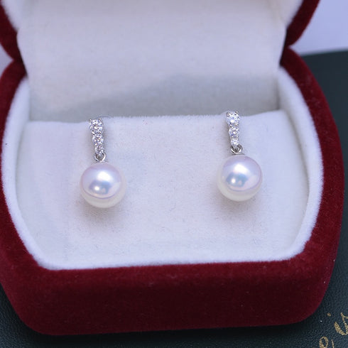 Radiant Zirconia Line Pearl Drop Earrings