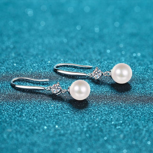 Classic Moissanite Pearl Hook Earrings