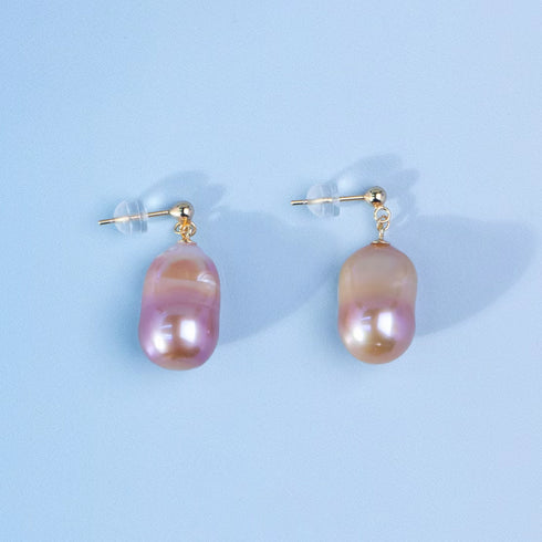Purple Baroque Pearl Golden Stud Earrings – Gold Vermeil