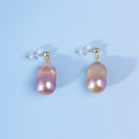 Purple Baroque Pearl Golden Stud Earrings – Gold Vermeil