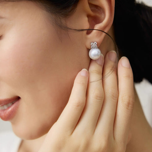 Elegant Zirconia Leaf Pearl Earrings - Sterling Silver / Gold Vermeil