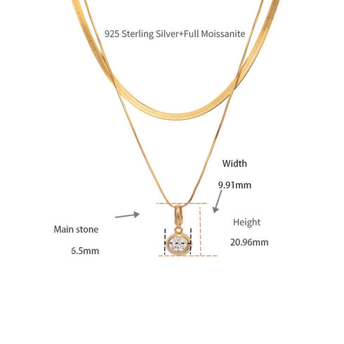 Layered 1ct Round Moissanite Pendant Necklace - Gold / Silver