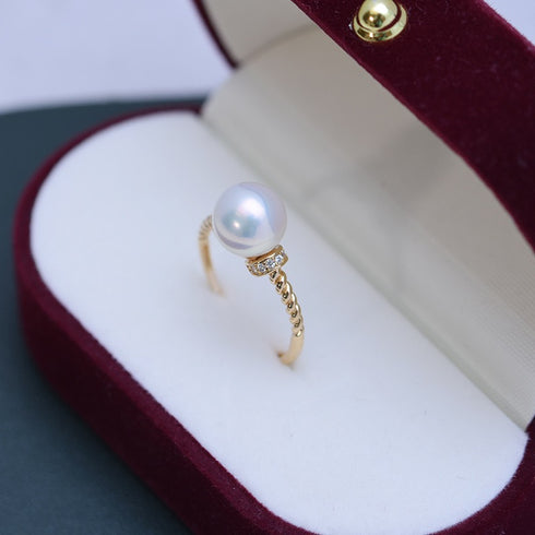 Twisted Band Freshwater Pearl Adjustable Ring – Sterling Silver