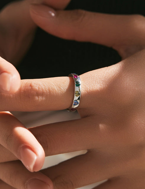Rainbow Zirconia Heart Ring - Sterling Silver