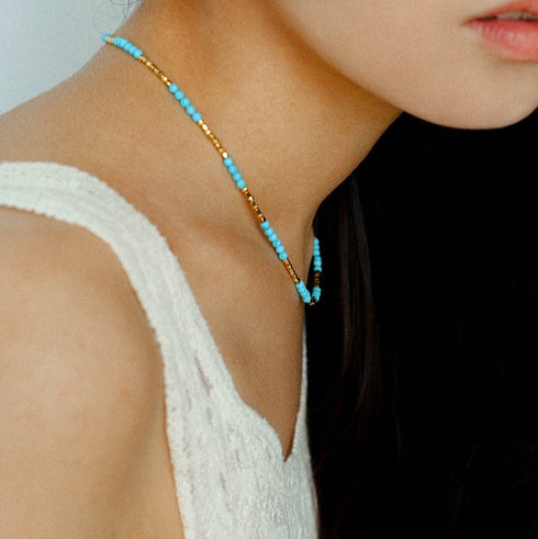 Turquoise Gold Beads Short Necklace / Bracelet - Coastal Elegance (Purchase Separately)