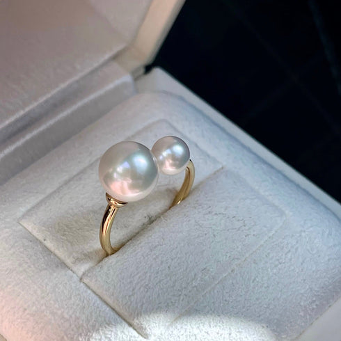 Dual Pearls Open Ring - Elegance & Timeless Beauty