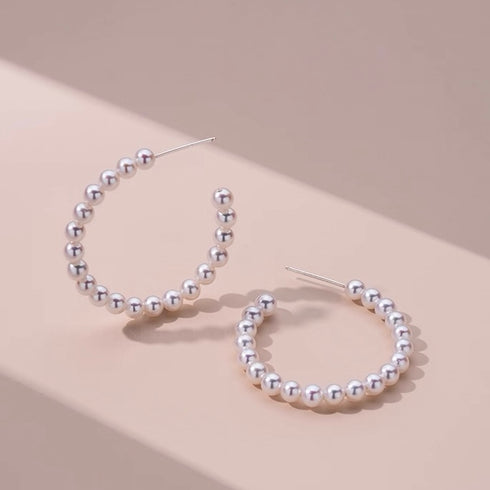 Elegant Pearl Bead Circle Hoop Earrings
