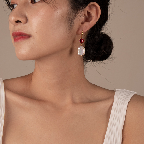 Colorful Crystal Baroque Pearl Drop Earrings – Gold Plated