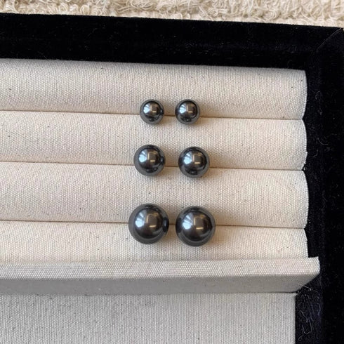 Tahitian South Sea Black Pearl Stud Earrings - Sterling Silver