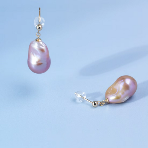 Purple Baroque Pearl Golden Stud Earrings – Gold Vermeil