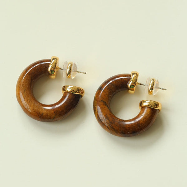 Tiger Eye & Red Stone Hoop Earrings - May-Lynn Studio Jewelry