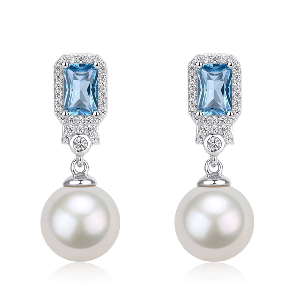 Blue Zirconia Pearl Earrings - Gold vermeil / Sterling Silver