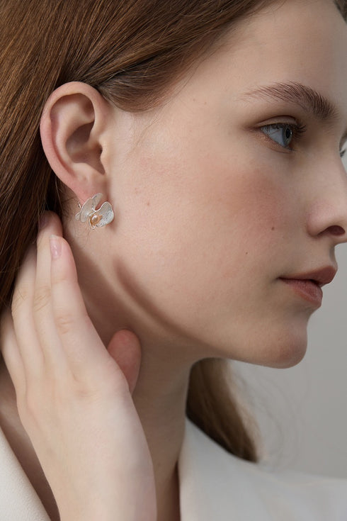 Butterfly Orchid Pearl Stud Earrings - Sterling Silver / Gold Vermeil