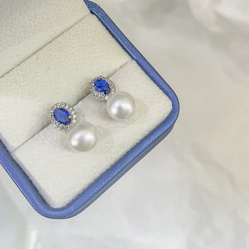 Blue Crystal Pearl Earrings