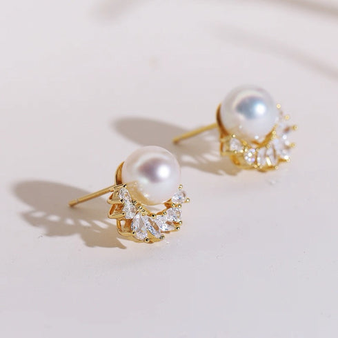 Radiant Halo Pearl Stud Earrings