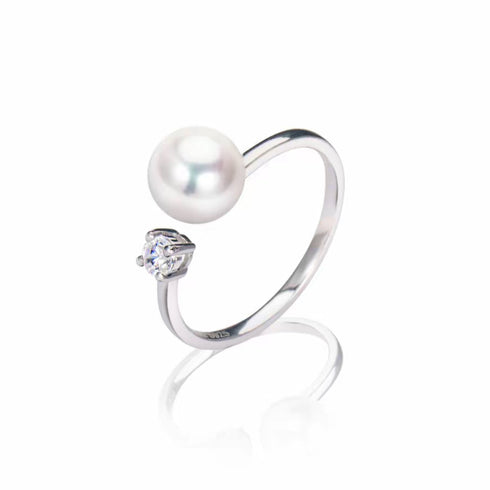 Freshwater Pearl & Zirconia Open Ring