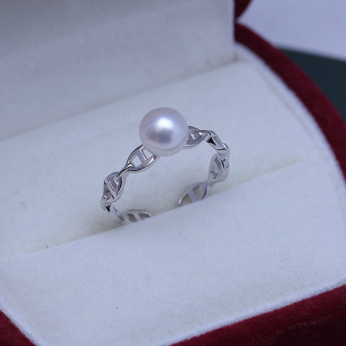 Minimal Chain Freshwater Pearl Open Ring – Sterling Silver