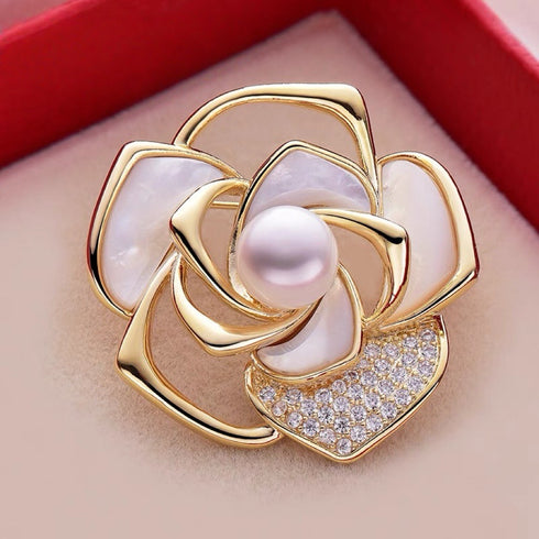 Camellia Floral Pearl Brooch – Elegant and Timeless