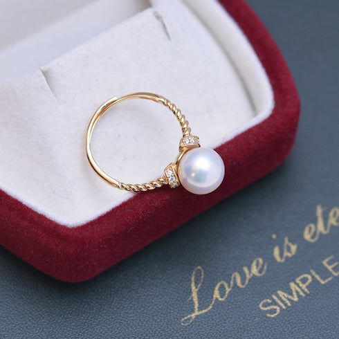 Twisted Band Freshwater Pearl Adjustable Ring – Sterling Silver