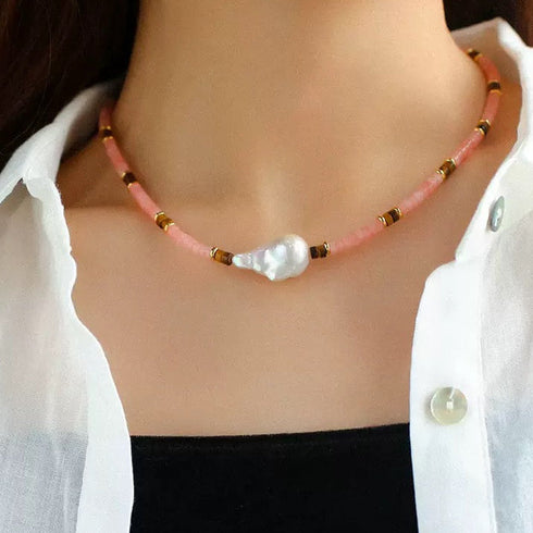Large Natural Baroque Pink Gem Necklace