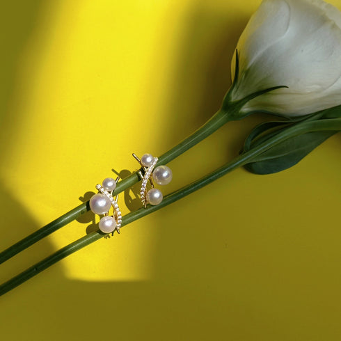 Tree Branch Pearl Zironia Earrings - 18K Gold Vermeil