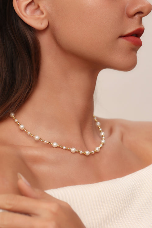 Pearl Gold Bead Necklace & Bracelet Set