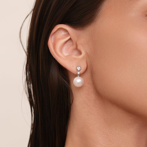 11-12mm Freshwater Pearl Zircon Drop Earrings