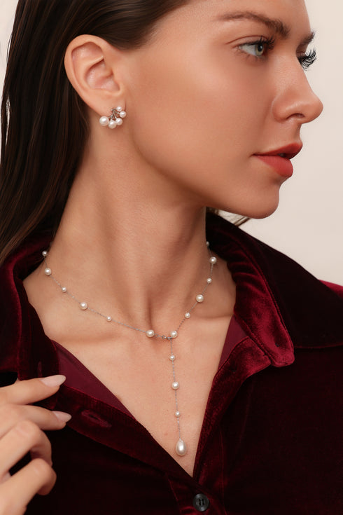 Starry Droplet Pearl Pendant Necklace