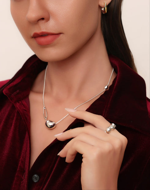 Asymmetric Egg Pendant Necklace - Sterling Silver