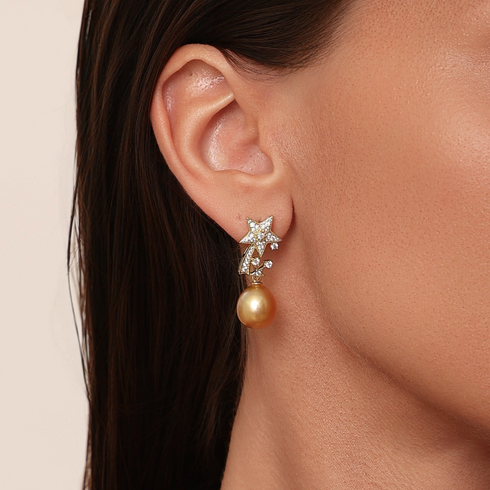 Celestial Golden South SeaPearl Star Earrings