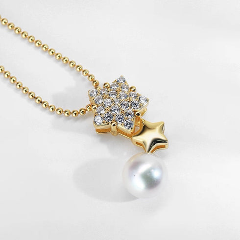 Stylish Star Pearl Drop Necklace - 18K Gold Vermeil