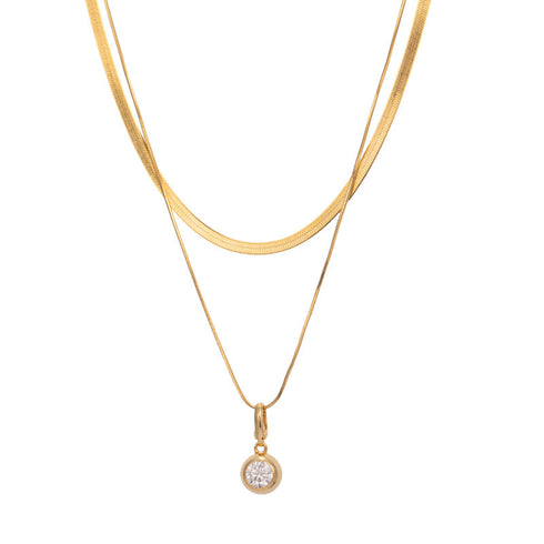 Layered 1ct Round Moissanite Pendant Necklace - Gold / Silver
