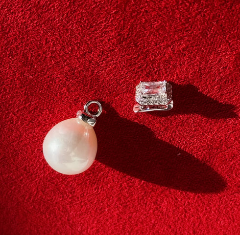 Rectangle Cubic Zirconia Pearl Pendant Necklace