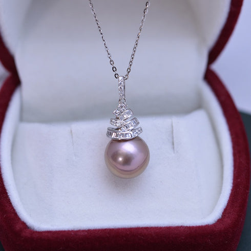 Sparkling Tree White / Purple Pearl Pendant Necklace – Sterling Silver/Gold Vermeil