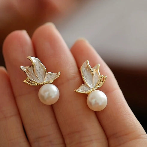 Butterfly Freshwater Pearl Stud Earrings