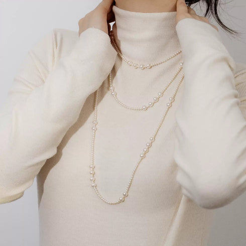 Graceful Flow 62" Long Round Pearls Beaded Necklace