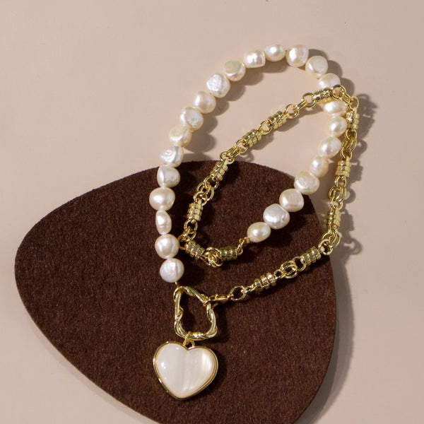 Shell Heart Pendant Pearl Chain Necklace