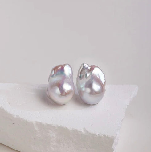 Bold Large Baroque Pearl Stud Earrings