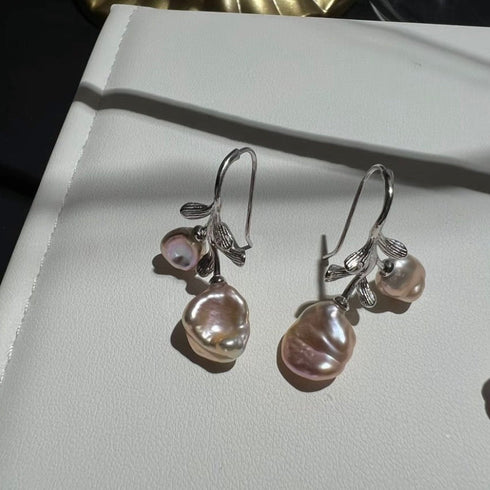 Petal Baroque Pearl Flower Hook Earrings - Sterling Silver