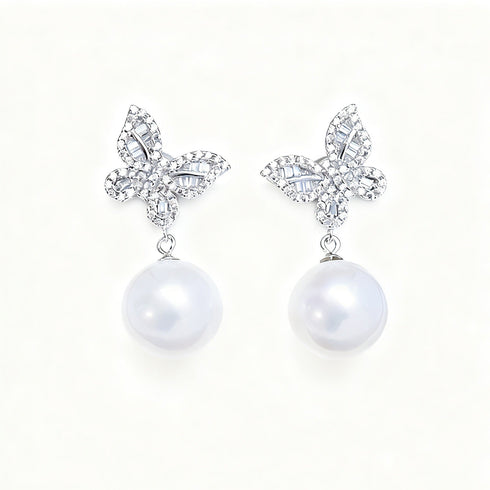 Butterfly Drop Pearl Earrings – Sterling Silver