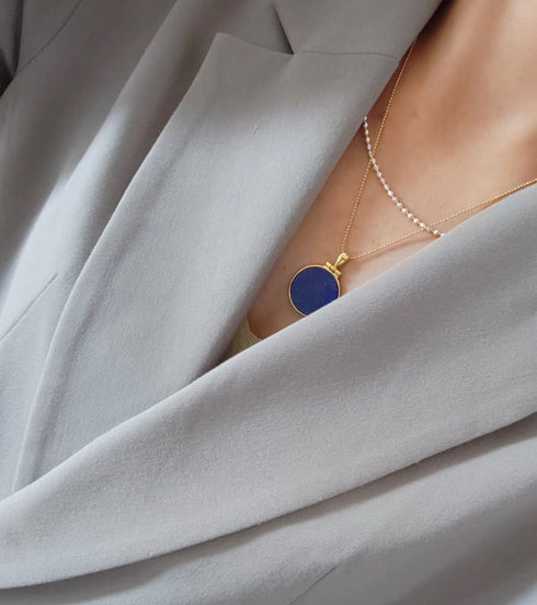 Lapis Lazuli Round Pendant Necklace – Gold Vermeil