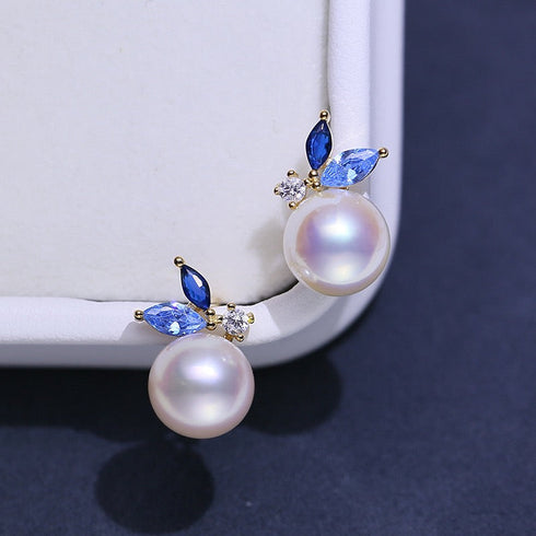 8-9mm Blue Dainty Pearl Earrings - May-Lynn Jewelry