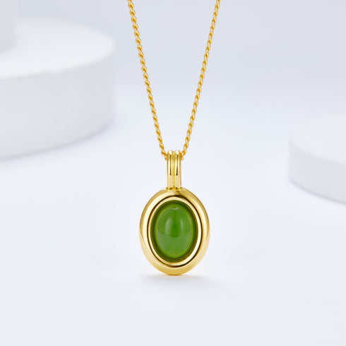 Golden Green Gemstone Pendant Necklace - 18K Gold Vermeil