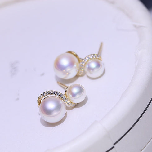 S Shape Double Pearl Earrings - May-Lynn